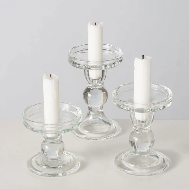 3er Set Glas Kerzenständer Klar 28cm Kerzenhalter für Stabkerzen Stumpenkerzen