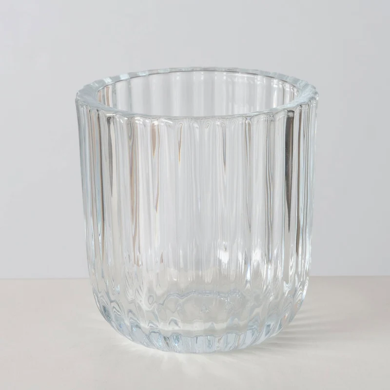 3er Set Teelichthalter Glas Retro Klar 7-9cm Teelichtglas Windlicht Kerzenhalter
