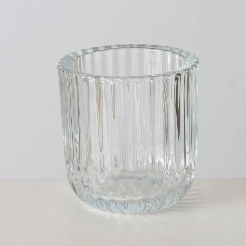 3er Set Teelichthalter Glas Retro Klar 7-9cm Teelichtglas Windlicht Kerzenhalter