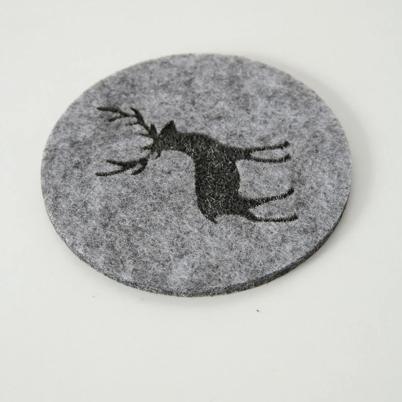 6x Filz Glasuntersetzer Hirsch Grau 10cm Rund Glas Getränke Tassen Tisch-Deko