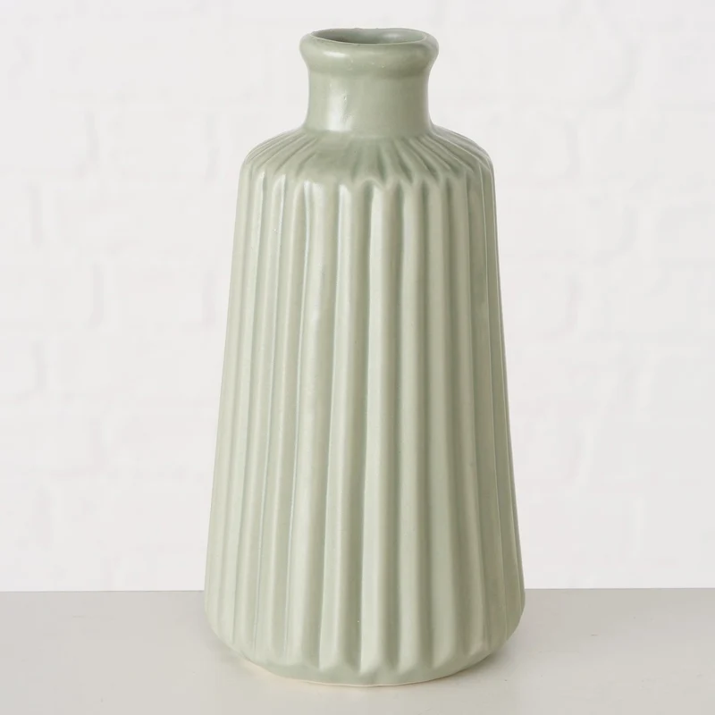 Nordic Blumen-Vase Oslo 2´er Set Creme Grün Keramik Tisch-Vase Pampasgras