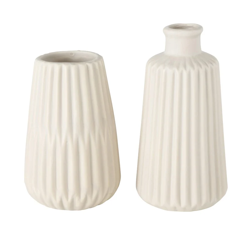 Nordic Blumen-Vase Oslo 2´er Set Creme Beige Keramik Tisch-Vase Pampasgras