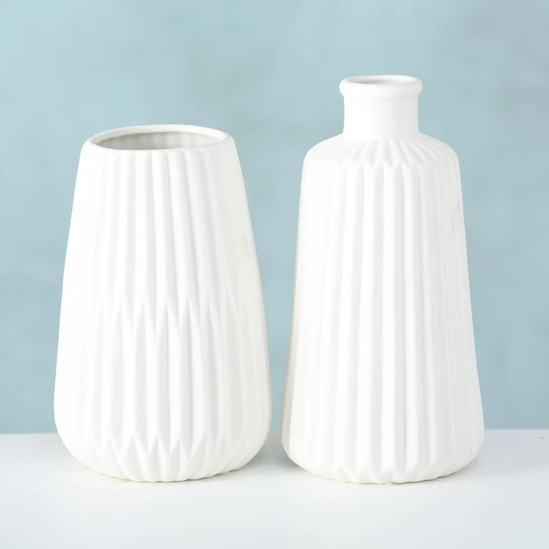 Nordic Blumen-Vase Oslo 2´er Set Creme Weiß Keramik Tisch-Vase Pampasgras
