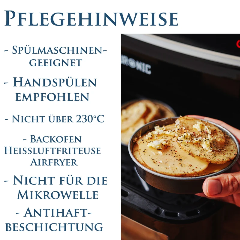 Air Fryer Backform 16,5x11,5x4,5 cm rechteckig für die Heissluftfriteuse - Zubehör klein eckig Einsatz Stahlblech antihaftbeschichtet bis 230°C Backform