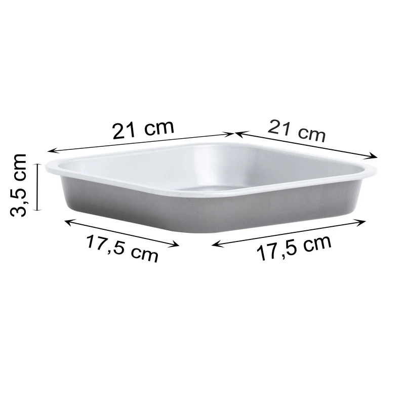 Air Fryer Form 2 Stück 21x21x3,5 cm quadratische Backform für die Heissluftfriteuse - Zubehör klein eckig Einsatz Stahlblech antihaftbeschichtet bis 230°C Backform