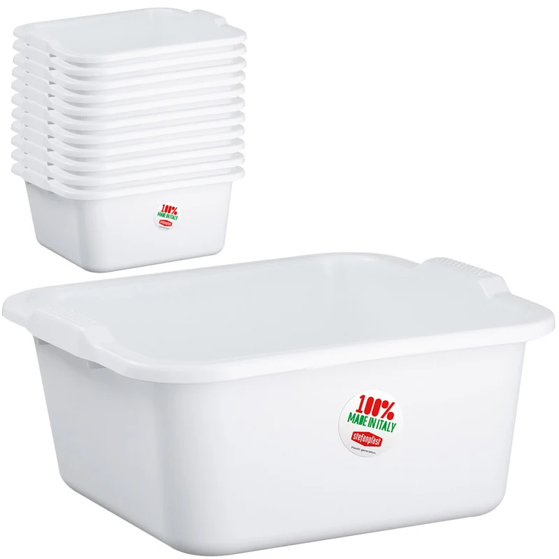 12x Schüssel 16 Liter quadratisch 38x37x18 cm weiß - aus PP-Kunststoff - Universal Haushaltsschüssel Waschschüssel Küchenschüssel Spülschüssel Kunststoff Fußbad Pflege - nestbar