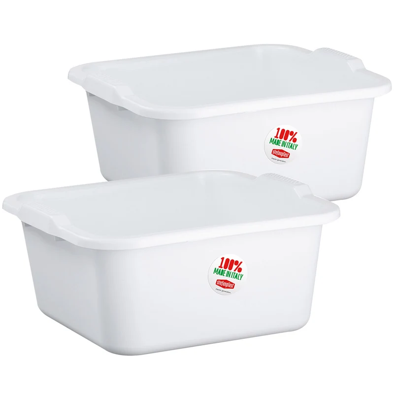 2x Schüssel 16 Liter quadratisch 38x37x18 cm weiß - Haushaltsschüssel Waschschüssel Universal Küchenschüssel aus PP-Kunststoff Spülschüssel Kunststoff Fußbad Pflege - nestbar