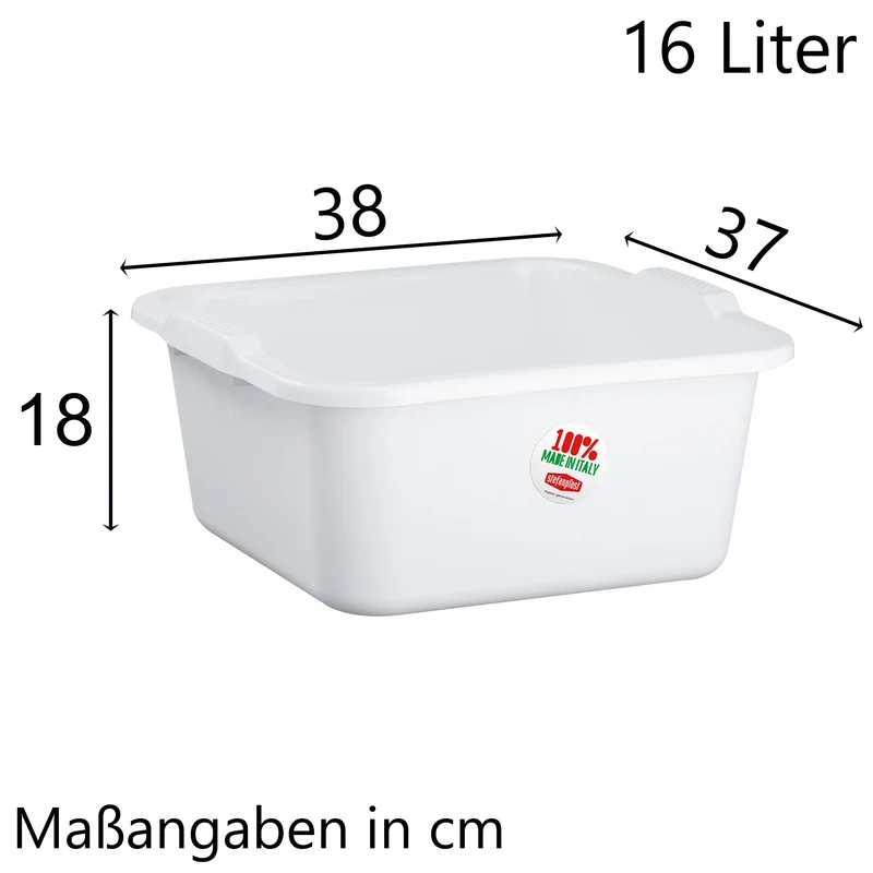 2x Schüssel 16 Liter quadratisch 38x37x18 cm weiß - Haushaltsschüssel Waschschüssel Universal Küchenschüssel aus PP-Kunststoff Spülschüssel Kunststoff Fußbad Pflege - nestbar