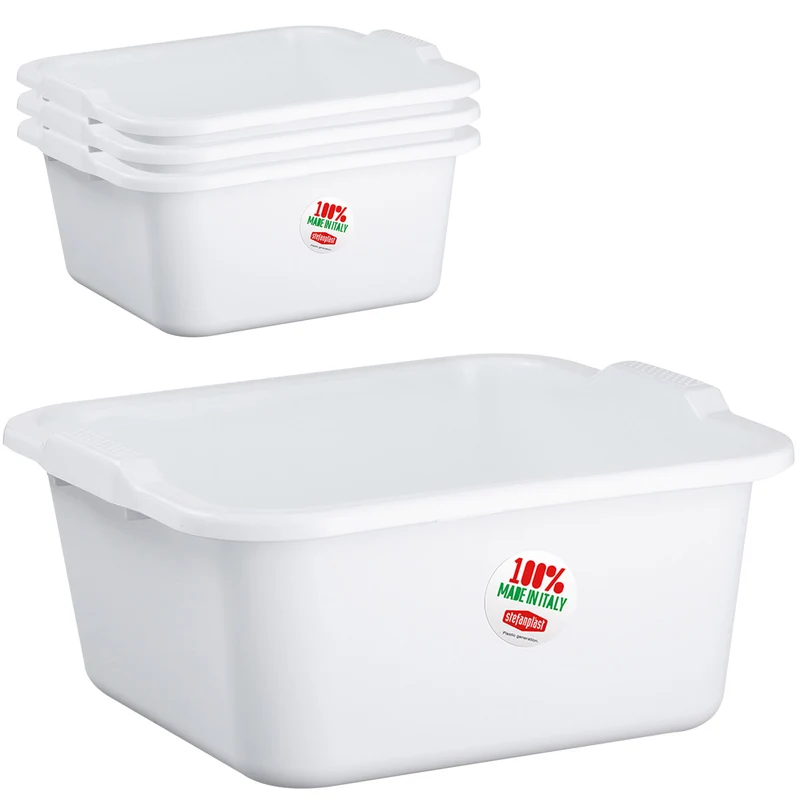 4x Schüssel 16 Liter quadratisch 38x37x18 cm weiß - Haushaltsschüssel Waschschüssel Universal Küchenschüssel Spülschüssel Kunststoff Fußbad Pflege - nestbar