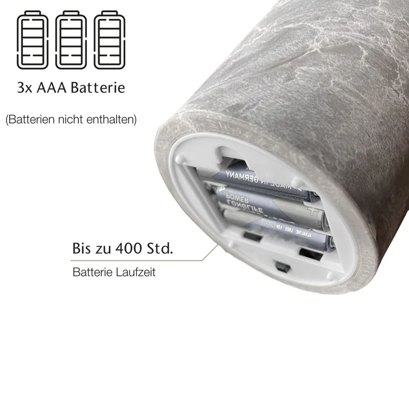 LED 3D Stumpenkerze Grau 10x8cm Beton-Optik Timer flackernde flammenlose Kerze