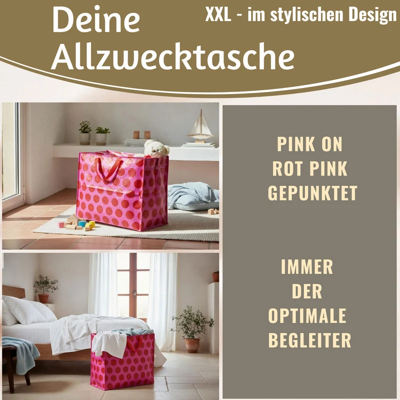 XXL Jumbo Bag Pink Rot Spotlight 55cm Recycelt Kunststoff Aufbewahrungstasche Einkaufstasche