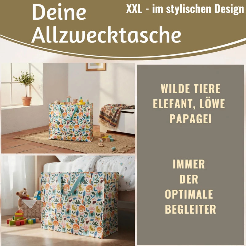XXL Jumbo Bag Wilde Tiere 55cm Recycelt Kunststoff Aufbewahrungstasche Einkaufstasche