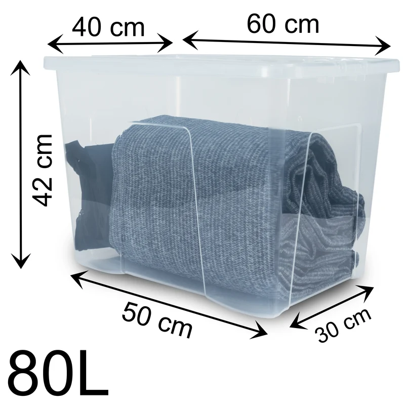 Aufbewahrungsbox mit Deckel 80 Liter - 60x40x42cm - transparent - stapelbar