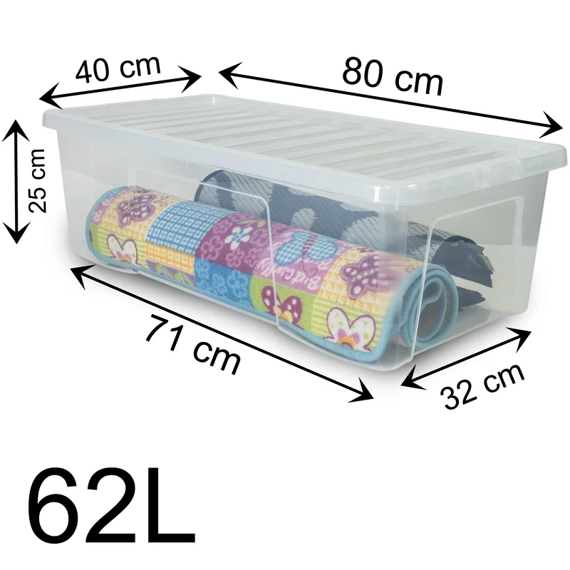 Aufbewahrungsbox mit Deckel 62 Liter - 80x40x25cm - transparent - stapelbar