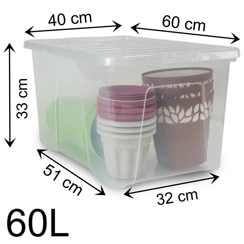 Aufbewahrungsbox mit Deckel 60 Liter - 60x40x33cm - transparent - stapelbar