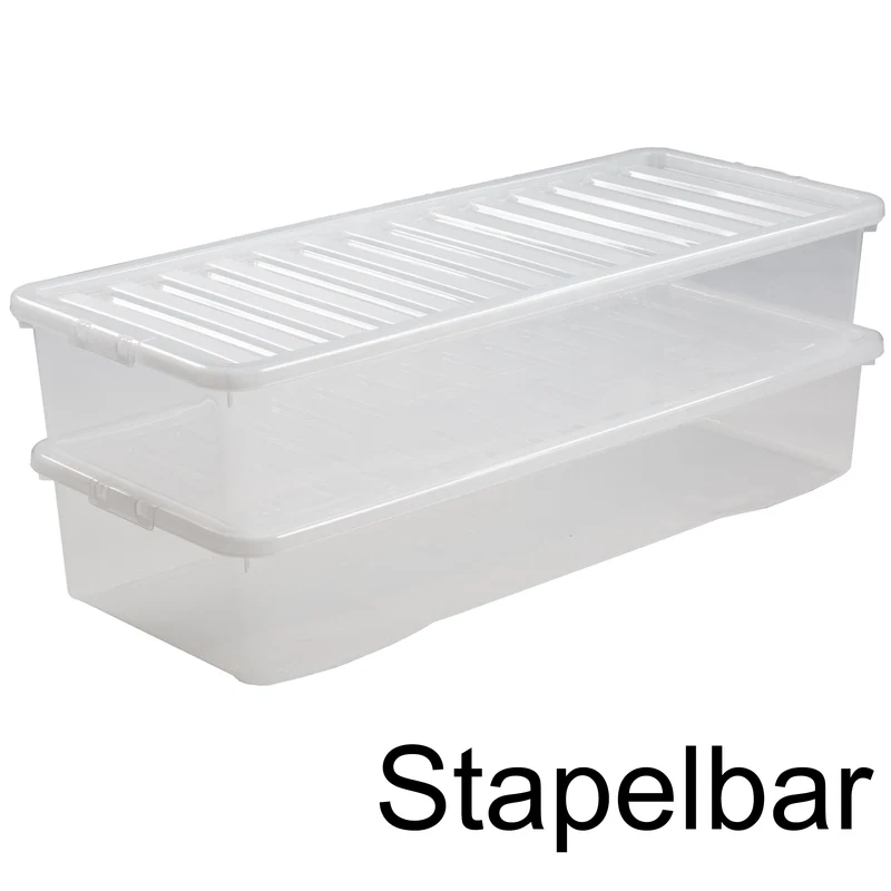 Aufbewahrungsbox mit Deckel 55 Liter - 99x40x18cm - transparent - stapelbar - Unterbettkommode