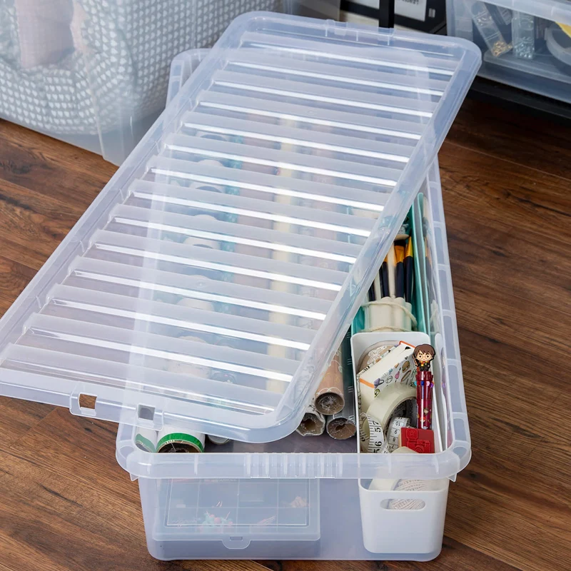 Aufbewahrungsbox mit Deckel 55 Liter - 99x40x18cm - transparent - stapelbar - Unterbettkommode