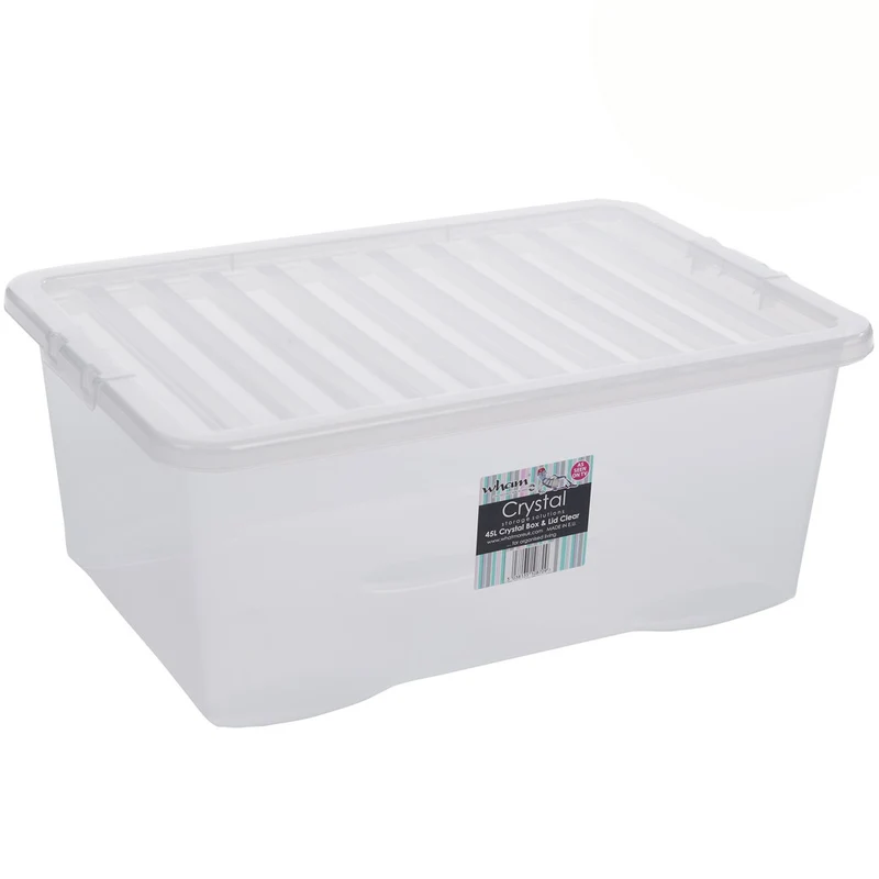 Unterbettkommode Aufbewahrungsbox mit Deckel 45 Liter - 60x40x25cm - transparent stapelbar