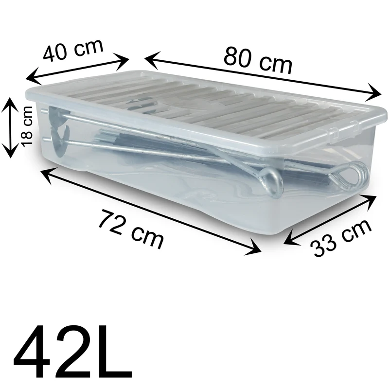Unterbettkommode Aufbewahrungsbox mit Deckel 42 Liter - 80x40x18cm - transparent stapelbar
