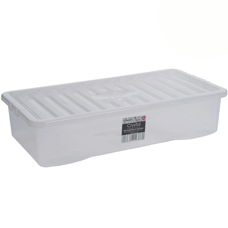 Unterbettkommode Aufbewahrungsbox mit Deckel 42 Liter - 80x40x18cm - transparent stapelbar