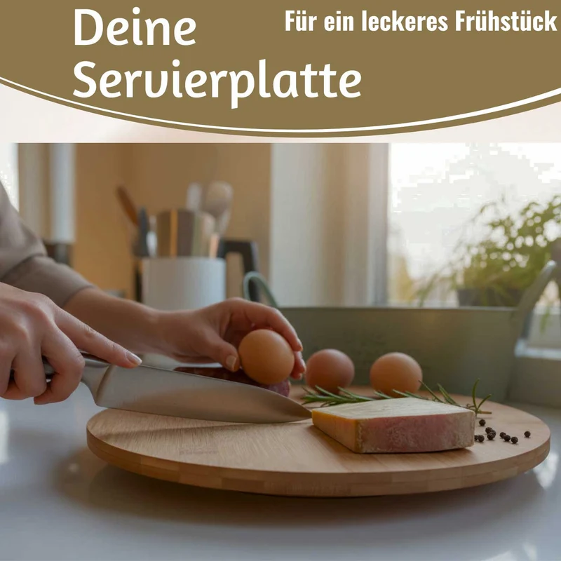 XL Holz Servierplatte Drehteller 35cm Bambus drehbar Drehtablett Drehplatte