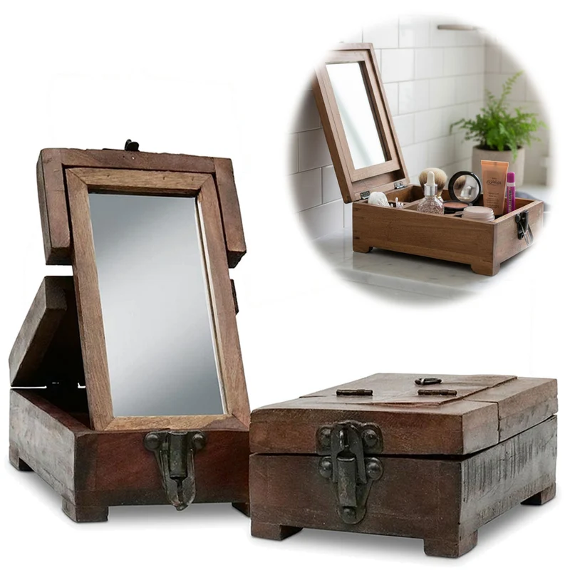 Barber Utensilienbox Teak Holz 22x13cm Rasierbox Schmuckschatulle Schminkbox