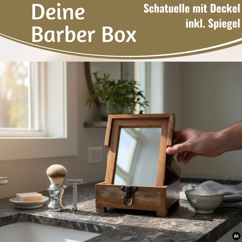 Barber Utensilienbox Teak Holz 22x13cm Rasierbox Schmuckschatulle Schminkbox
