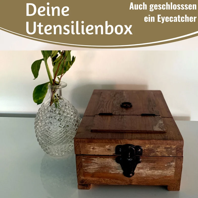 Barber Utensilienbox Teak Holz 22x13cm Rasierbox Schmuckschatulle Schminkbox