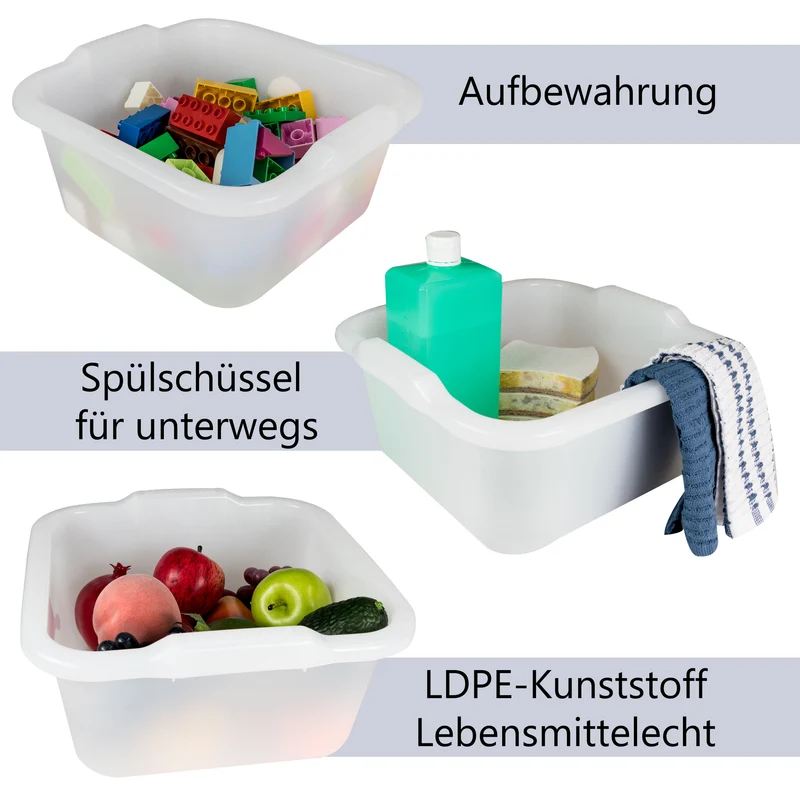 2x Schüssel 11 Liter quadratisch 34x33x16 cm weiß - Lebensmittelecht aus LDPE-Kunststoff - Haushaltsschüssel Waschschüssel Universal Küchenschüssel Spülschüssel Kunststoff Fußbad Pflege - nestbar