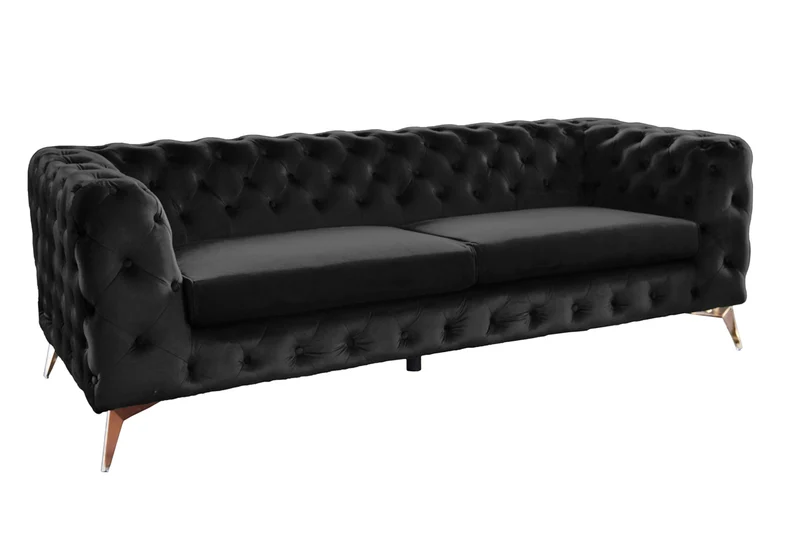 KAWOLA Sofa NARLA Chesterfield 3-Sitzer Velvet schwarz