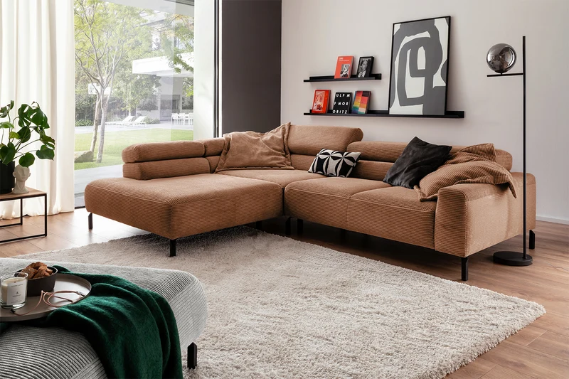 KAWOLA Sofa DELIA Ecksofa Cord rost