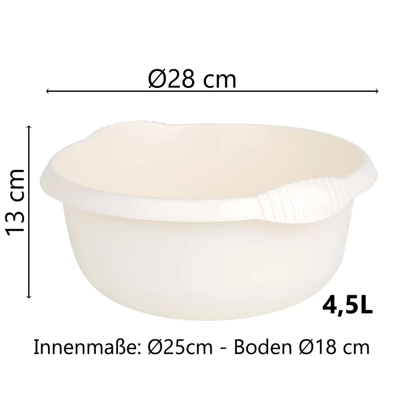 Schüssel rund - 4,5 Liter - 28 cm - Waschschüssel Spülschüssel Wasserschüssel Lebensmittelecht Kunststoff Spüle Haushaltsschüssel Universal Küchenschüssel Pflege nestbar