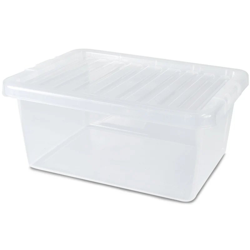 AUFBEWAHRUNGSBOX 18 CM HOCH - 14 Liter - DINA4-Format Aufbewahrungsbox mit Deckel - 40x30x18cm - transparent klar - stapelbar - Kunststoff Box Stapelkiste Unterbettkommode Büro