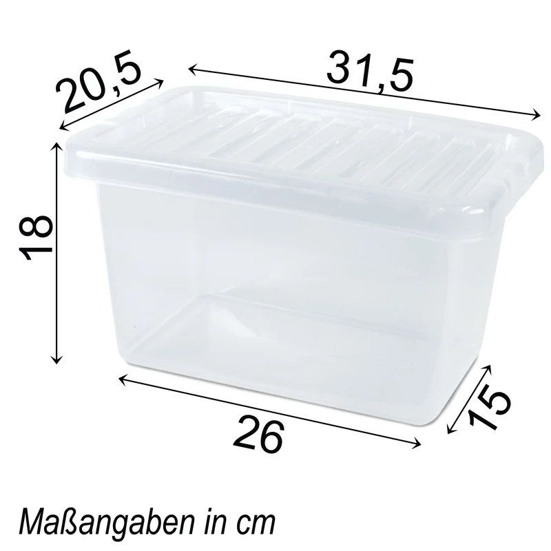 AUFBEWAHRUNGSBOX 18 CM HOCH - 7 Liter - Aufbewahrungsbox mit Deckel - 30x20x18cm - transparent klar - stapelbar - Kunststoff Box Stapelkiste Unterbettkommode Büro