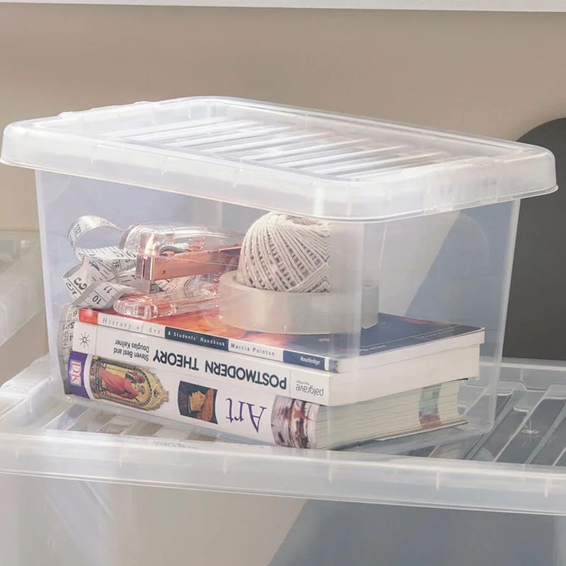AUFBEWAHRUNGSBOX 18 CM HOCH - 7 Liter - Aufbewahrungsbox mit Deckel - 30x20x18cm - transparent klar - stapelbar - Kunststoff Box Stapelkiste Unterbettkommode Büro