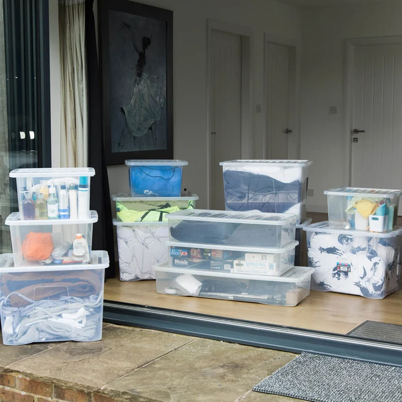 AUFBEWAHRUNGSBOX 18 CM HOCH - 7 Liter - Aufbewahrungsbox mit Deckel - 30x20x18cm - transparent klar - stapelbar - Kunststoff Box Stapelkiste Unterbettkommode Büro