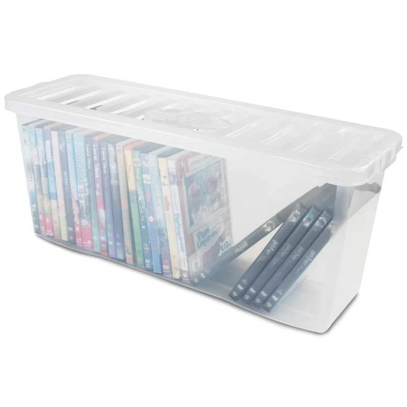 AUFBEWAHRUNGSBOX - für 36 DVDs - Aufbewahrungsbox mit Deckel 1 Stück - 60x20x25cm - transparent klar - stapelbar - Kunststoff Box Stapelkiste Unterbettkommode Büro