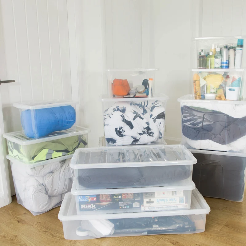 AUFBEWAHRUNGSBOX - für 36 DVDs - Aufbewahrungsbox mit Deckel 1 Stück - 60x20x25cm - transparent klar - stapelbar - Kunststoff Box Stapelkiste Unterbettkommode Büro