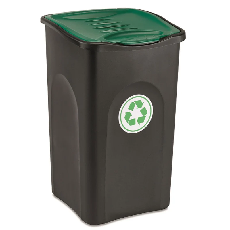 50 Liter Mülltonne Schwarz Recyclingtonne 39x37x56cm mit Klappdeckel - Küche Mistkübel Trash Bin Gelber Sack Groß Küchenabfalleimer Papiermülleimer