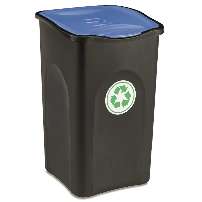 50 Liter Mülltonne Schwarz Recyclingtonne 39x37x56cm mit Klappdeckel - Küche Mistkübel Trash Bin Gelber Sack Groß Küchenabfalleimer Papiermülleimer
