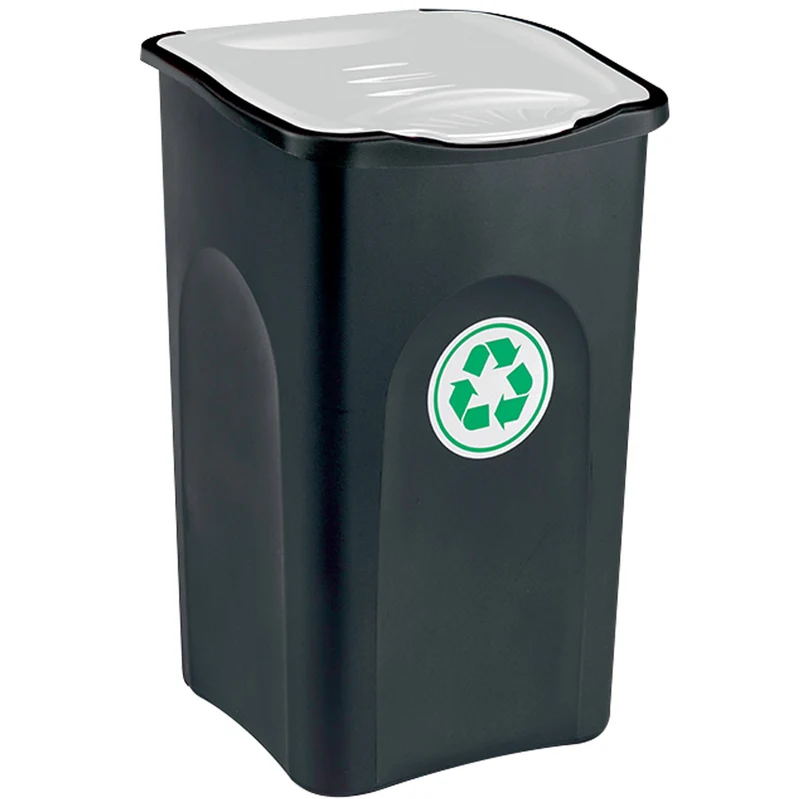 50 Liter Mülltonne Schwarz Recyclingtonne 39x37x56cm mit Klappdeckel - Küche Mistkübel Trash Bin Gelber Sack Groß Küchenabfalleimer Papiermülleimer