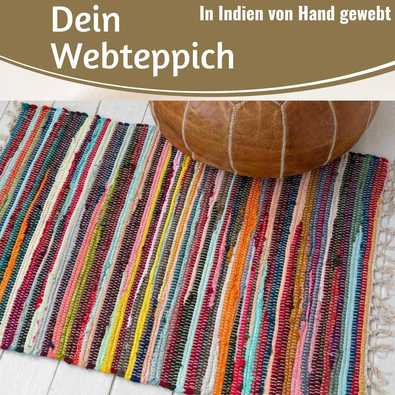 Fleckerlteppich Dehli 90x60cm Bunt Regenbogen Baumwolle Boho Flickenteppich Fransen
