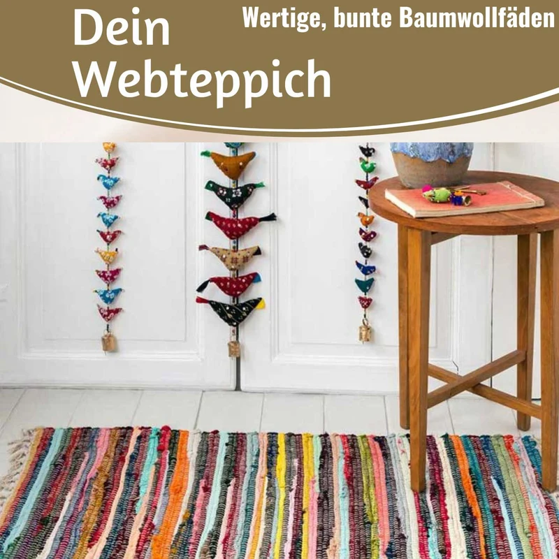 Fleckerlteppich Dehli 90x60cm Bunt Regenbogen Baumwolle Boho Flickenteppich Fransen