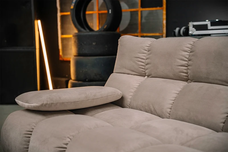KAWOLA Sitzgruppe VIVIEN Ecksofa Drehsessel Hockerbank Velvet sand