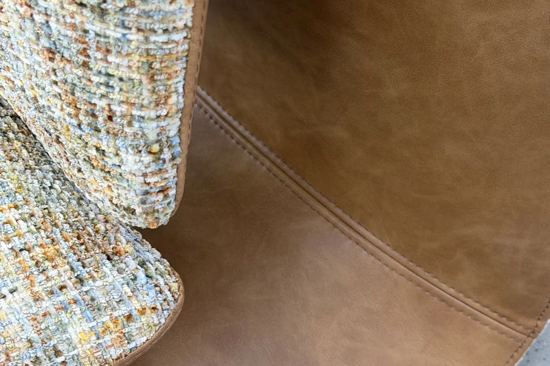KAWOLA Sessel HAZEL Loungesessel Stoff multi beige / Kunstleder braun