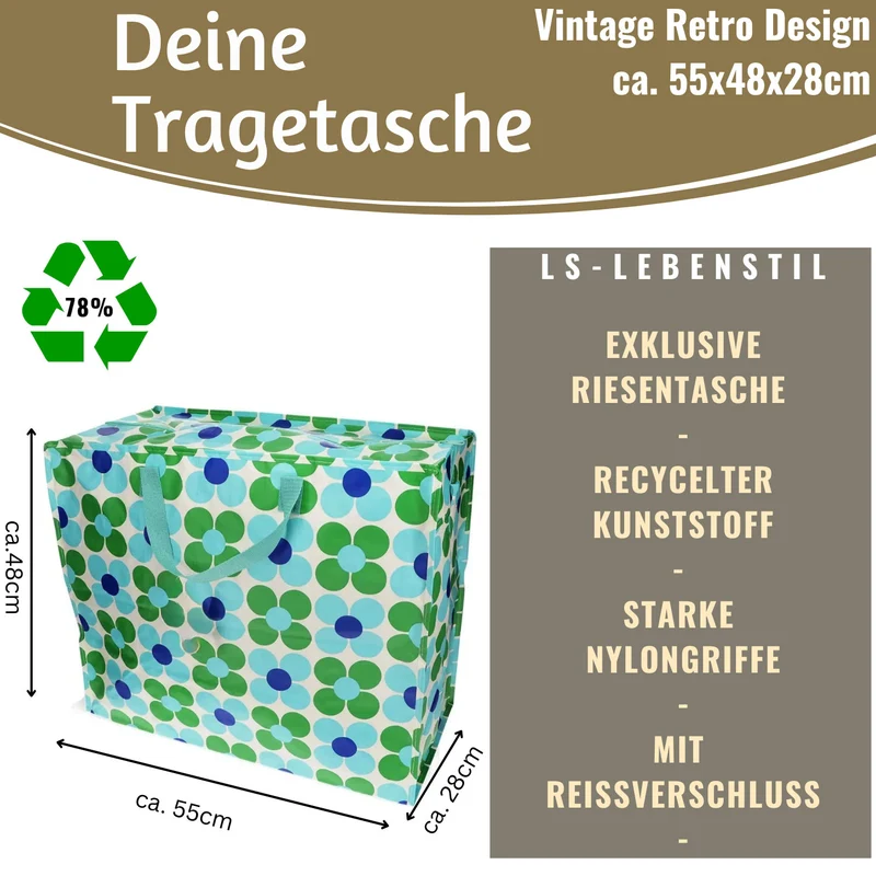 XXL Jumbo Bag Gänseblümchen Blau 55cm Recycelt Kunststoff Aufbewahrungstasche Einkaufstasche