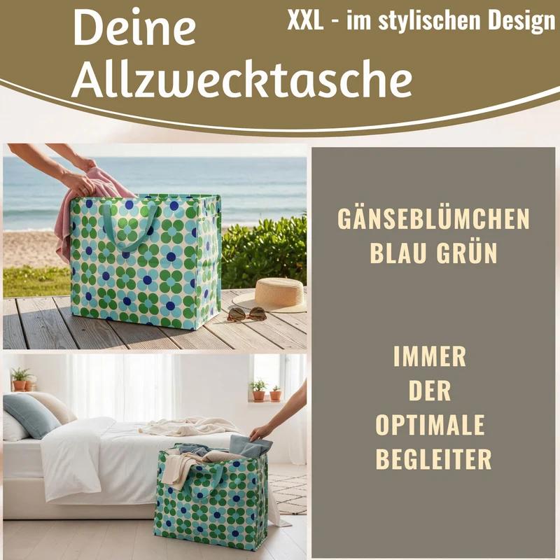 XXL Jumbo Bag Gänseblümchen Blau 55cm Recycelt Kunststoff Aufbewahrungstasche Einkaufstasche