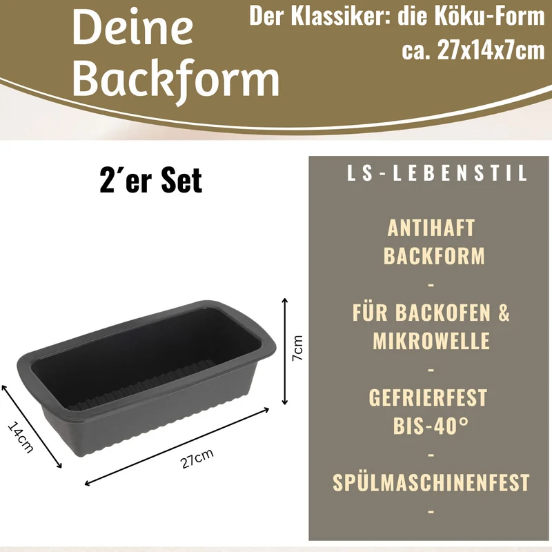 2x Silikon Königskuchenform 25cm Backform Kuchenform Kastenform Brotbackform