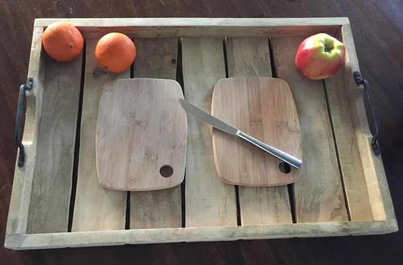XXL Mango Serviertablett 56x39cm B-Ware Holz-Tablett Dekotablett Griff Henkel Shabby
