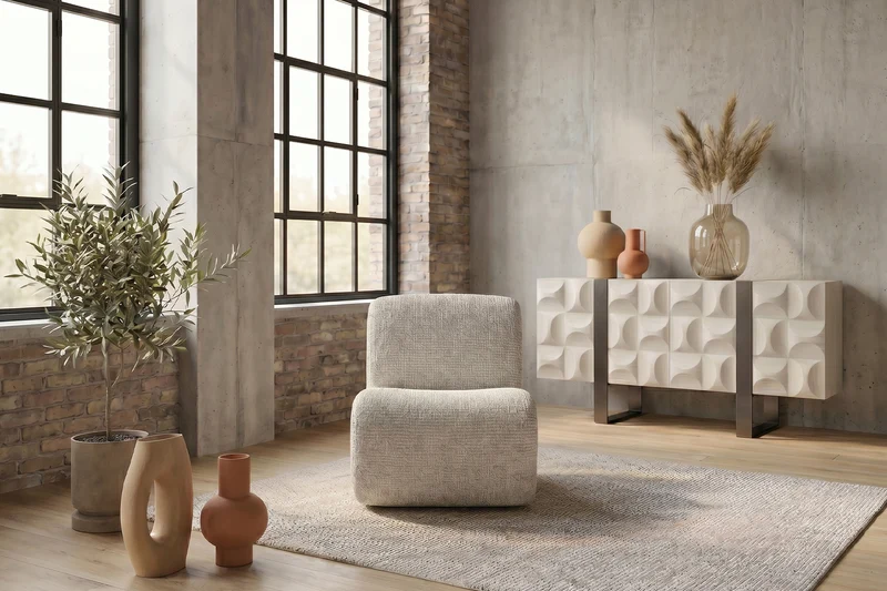 KAWOLA Sessel HAZEL Loungesessel Stoff / Kunstleder grau
